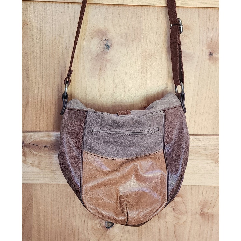 The Sak Brown Leather Patchwork Adjustable Strap Crossbody Purse Bag Boho Hippie - Picture 4 of 11